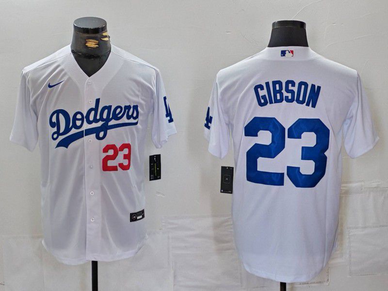 Men Los Angeles Dodgers #23 Gibson White Nike Game 2024 MLB Jersey style 3